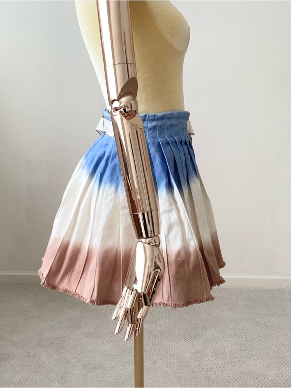 Agua Bendita Blue, White & Brown Dip-Dye Pleated Mini Skirt SZ XS - Picture 2 of 4